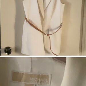 Michael Kors White Sleeveless Top with Brown Belt